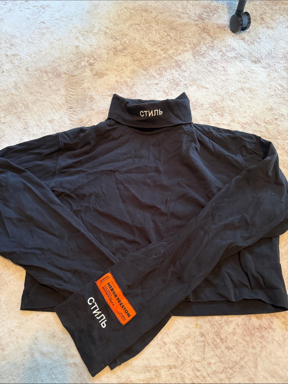 Heron Preston Black Cropped Long-Sleeve Turtleneck with Orange Patch